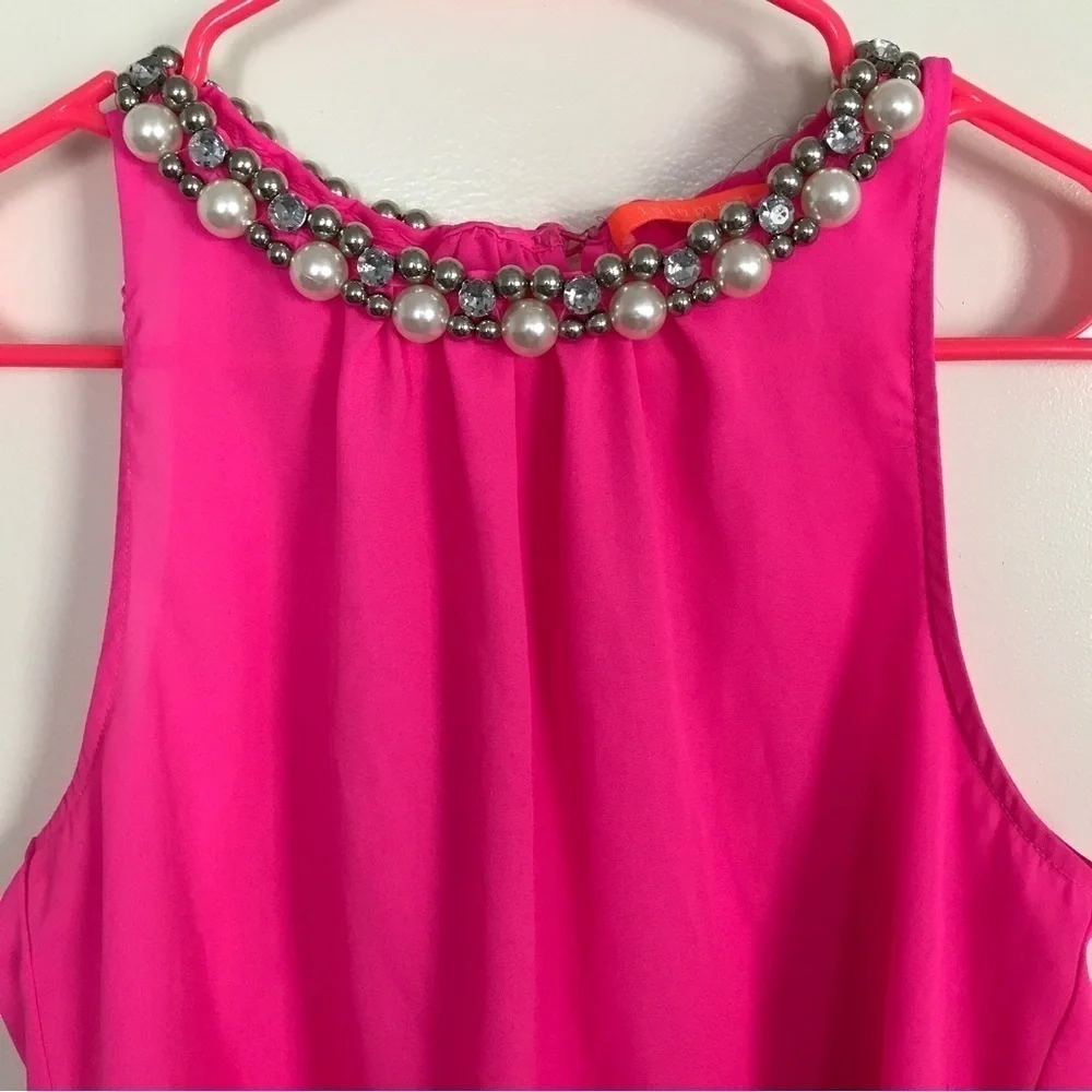 Lulumari x Anthropologie neon pink tank with pearl neckline - Picture 3 of 8